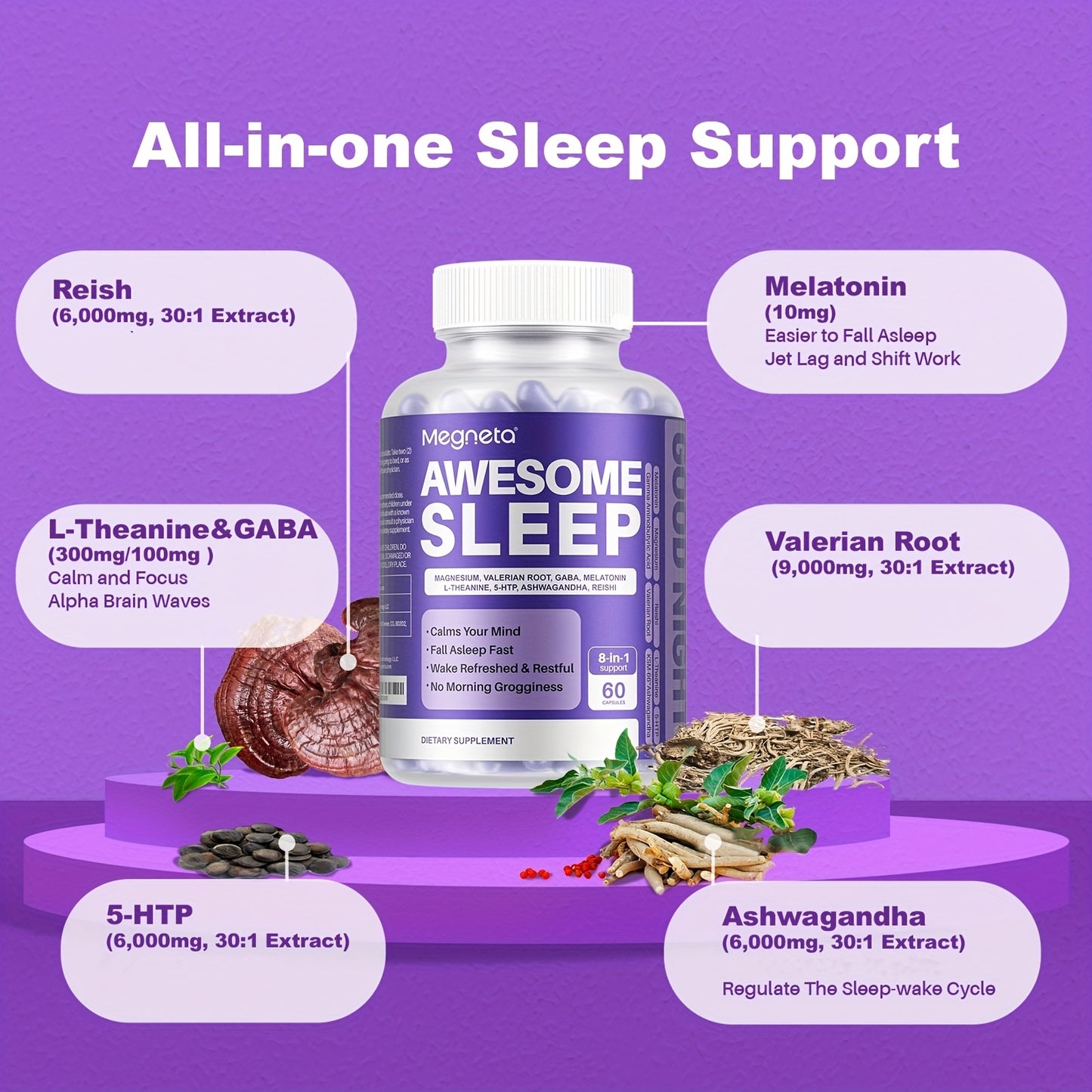 MEGNETA Awesome Sleep Supplement Melatonin 10mg (60 Capsule)